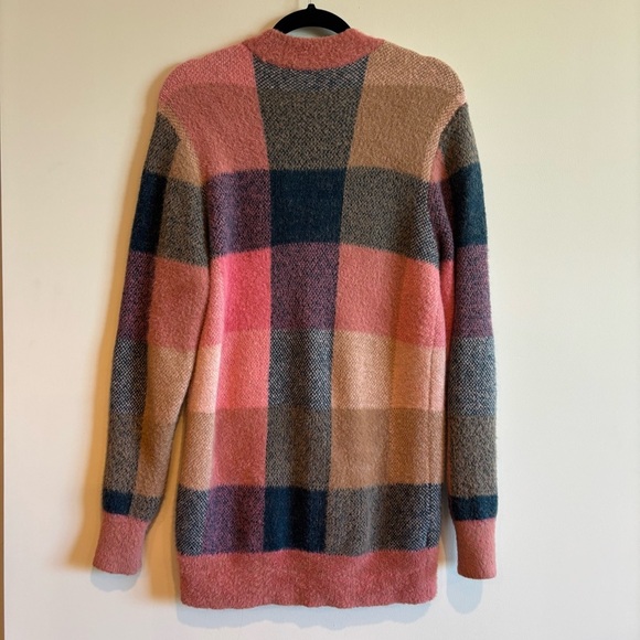 Ann Taylor Pink Plaid Boyfriend Cardigan XS Fuzzy Cozy Grandpacore - Picture 7 of 9